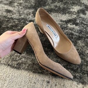 Manolo Blahnik Tan Suede Heels Classic Design